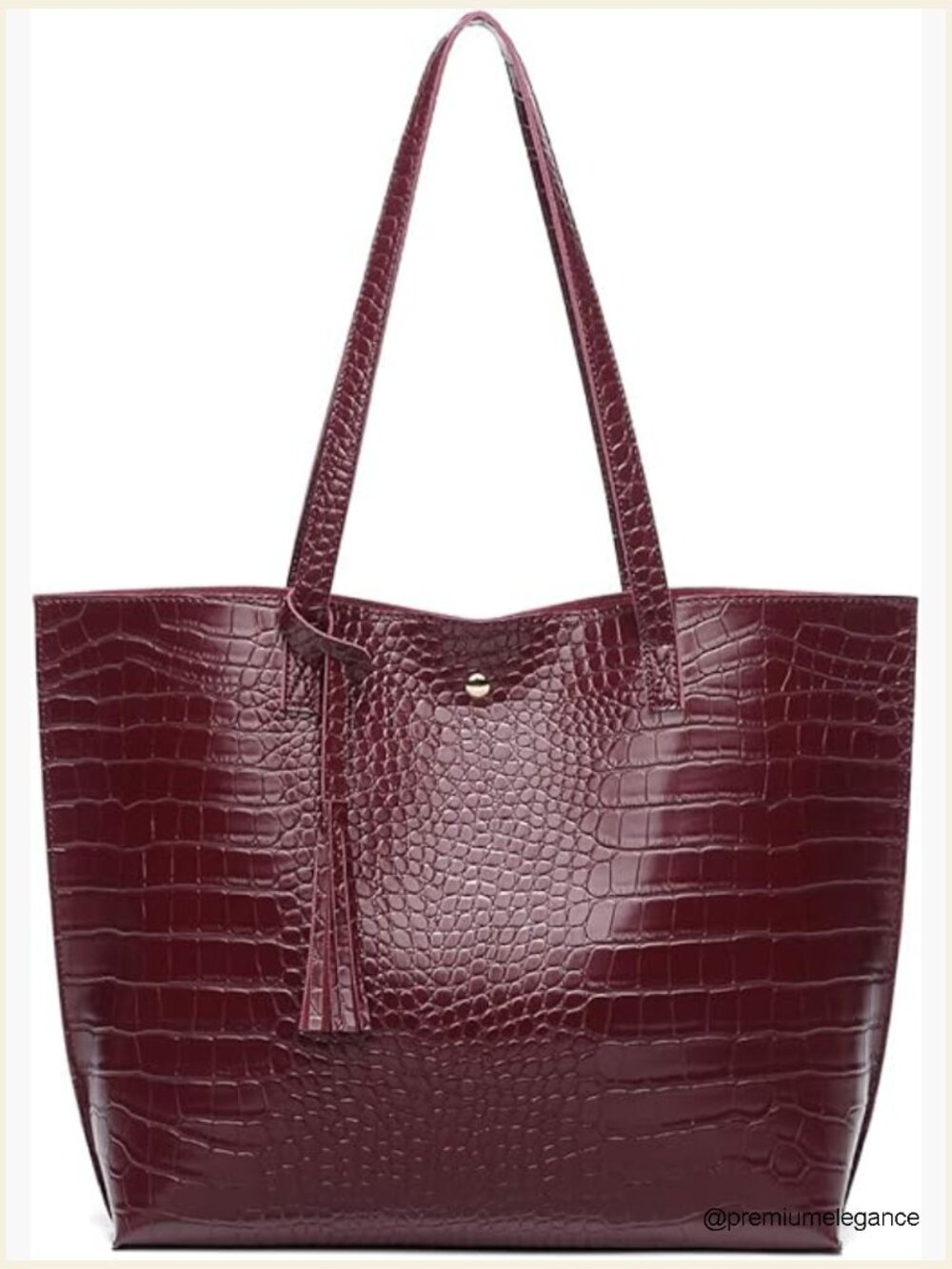 Large Faux Leather Tote Bag With Tassel, Shoulder Handbag For Work Travel
